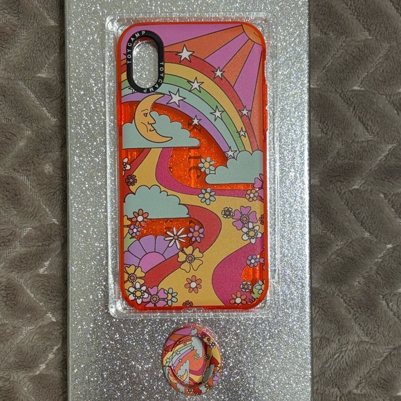 iPhone X and iPhone Xs Bright Orange Hippie Phone Case with Kick Stand - Picture 4 of 9